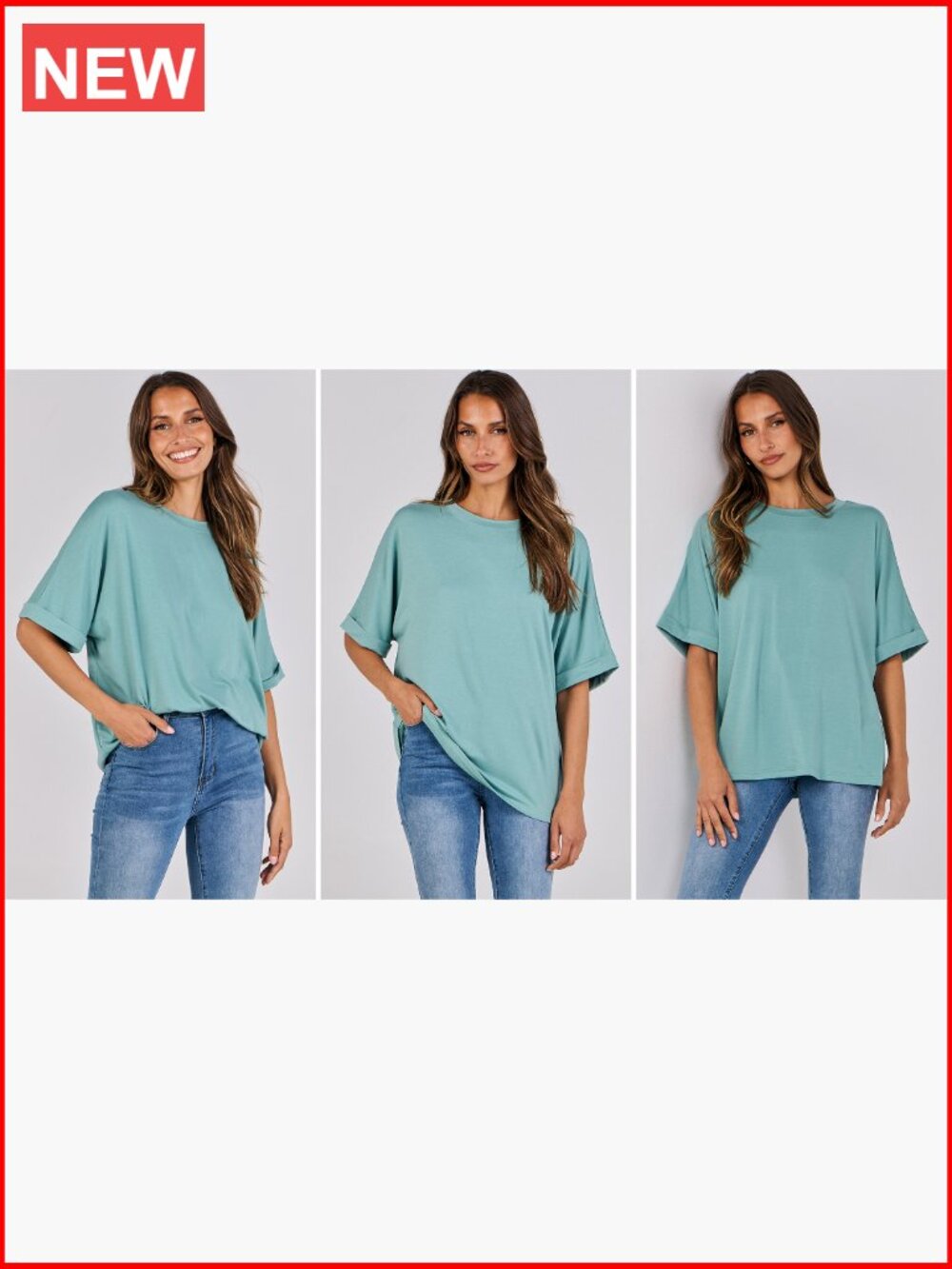 Oversized Crewneck Short Sleeve T-Shirt Tunic Loose Fit Basic Tee - Picture 7 of 7